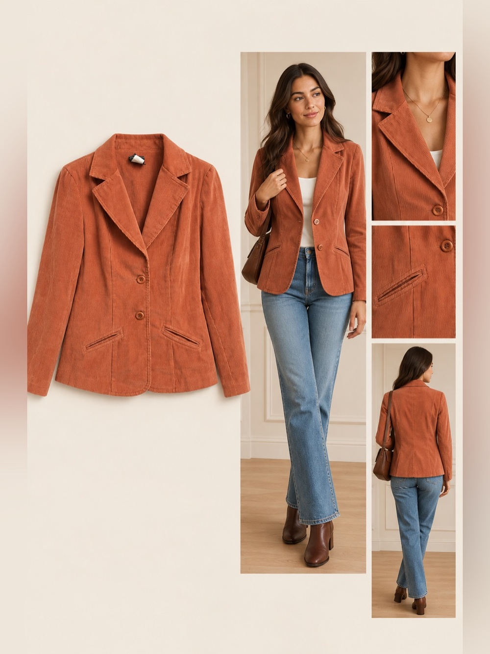 Vintage Women’s Corduroy Copper Colored Junior Sportswear Blazer Jacket Size S